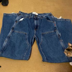 dark blue double knee baggy pants